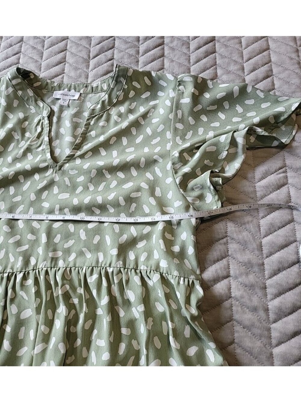 Mittoshop Sage Green Babydoll Dress Cottagecore Prairie Boho Flowy Mini Size M - Picture 3 of 11
